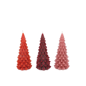 Frosty Red Mix X-mas Tree Candle 6x12cm Ass