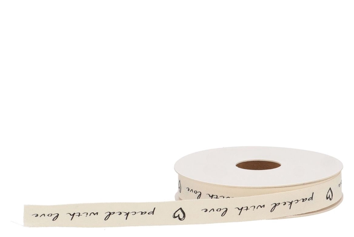 Ribbon Cotton Packed With Love Creme 20mx15mm P/1
