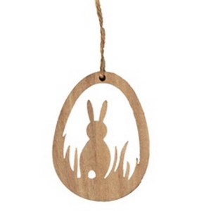 Hanger Egg+Rabbit hout 8x6cm+8cm jute touw