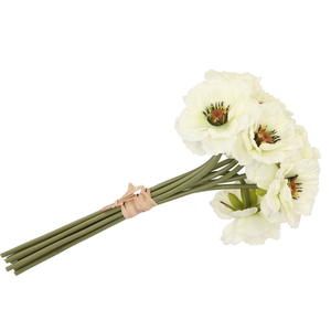 Silk Poppy Bouquet White 9x 33cm
