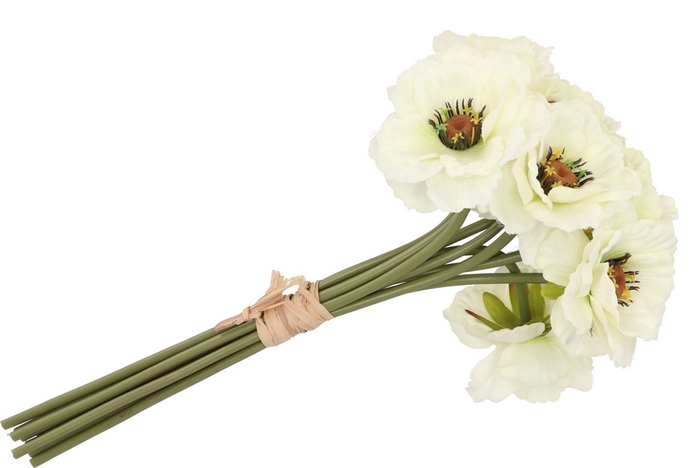 Silk Poppy Bouquet White 9x 33cm