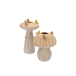 Bird Mushroom Vase Sand Ass 16x16x25cm