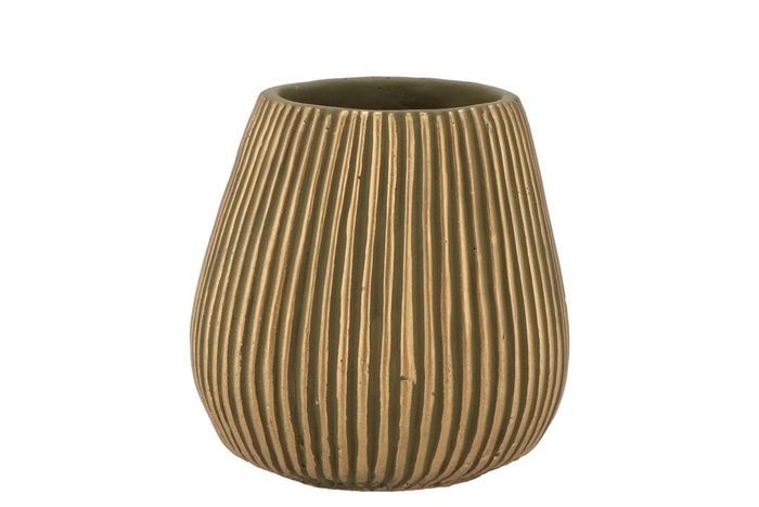 Stripes Green Gold Pot 12x13cm Nm