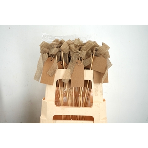 Pick bow woven 13x10cm+label+50cm stick brown