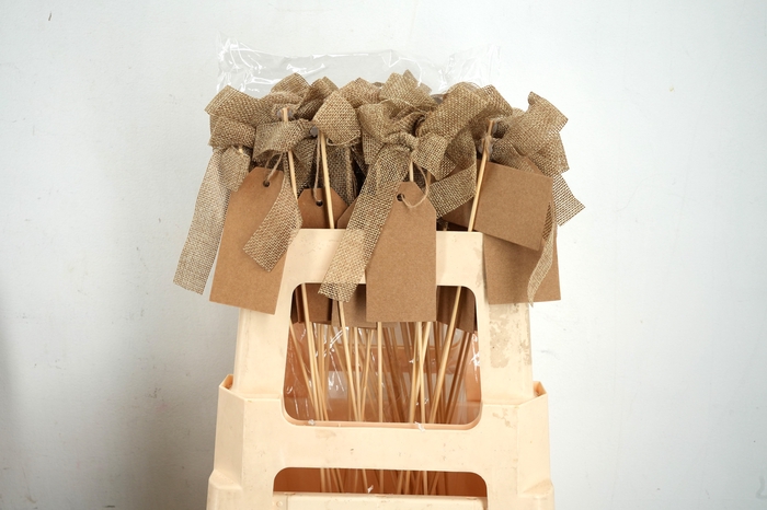 <h4>Pick bow woven 13x10cm+label+50cm stick brown</h4>