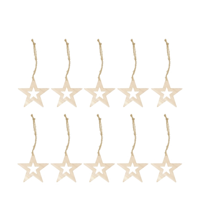 <h4>Christmas natural Hanging star wood d10cm</h4>