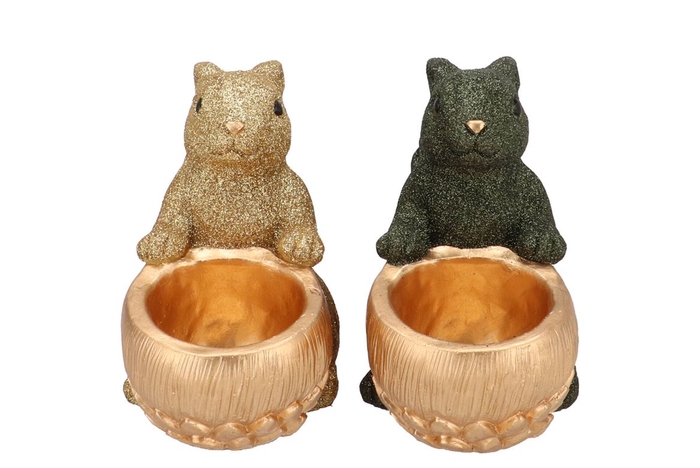 <h4>Jingle Olive Green/gold Squirrel Sitting Ass 22x12x18cm</h4>