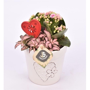 Keramiek pot wit met hart 13cm