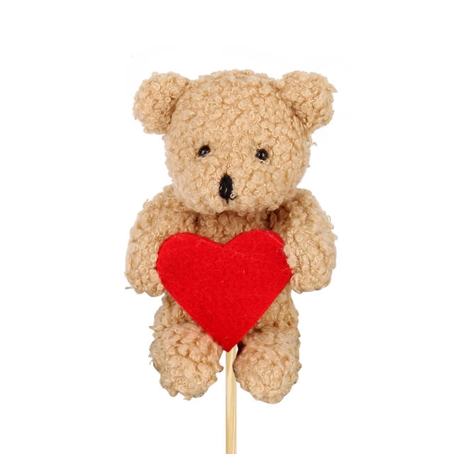 <h4>Bijsteker beer Curly pluche 13x7cm+50cm stok bruin</h4>