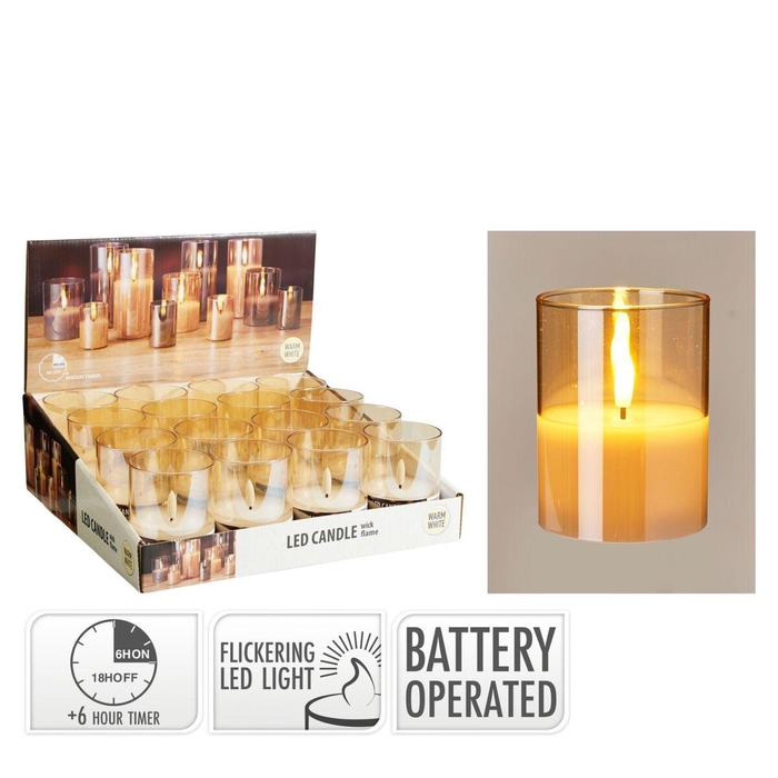 <h4>Kaars LED Glas d7.5*10cm ex.AA</h4>