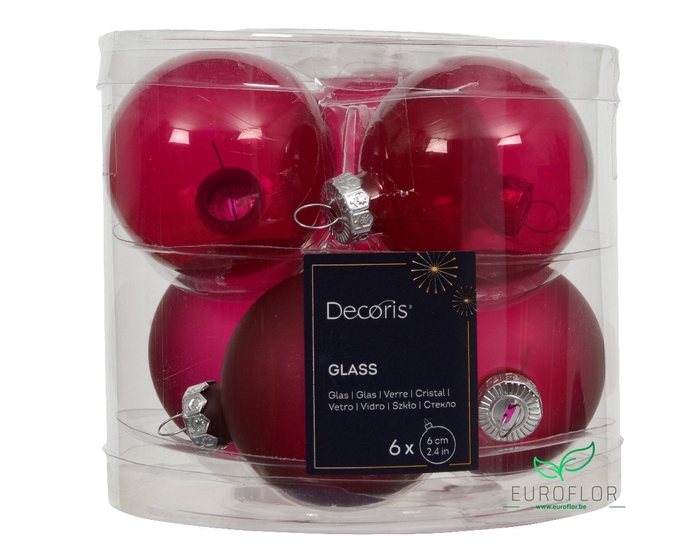 KERSTBAL GLASS 60MM 6PCS FESTIVE PINK