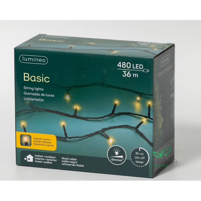 <h4>LED BASIC BUITEN BLACK CABLE - 480LAMPS KLASSIEKWARMWHITE 3600CM</h4>