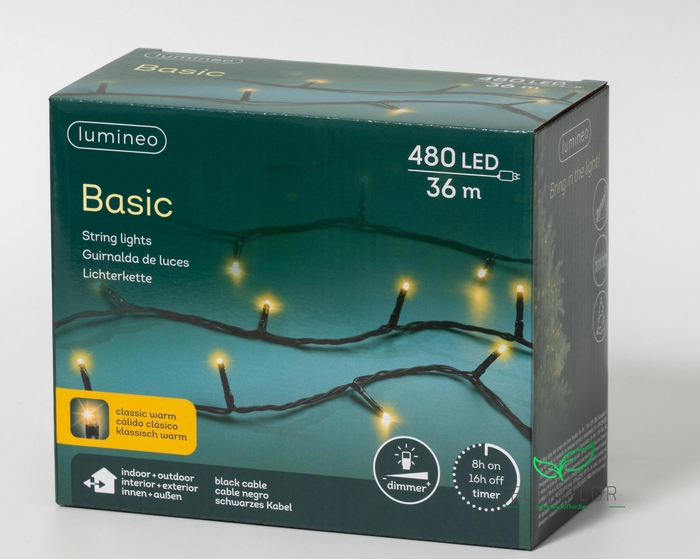 LED BASIC BUITEN BLACK CABLE - 480LAMPS KLASSIEKWARMWHITE 3600CM