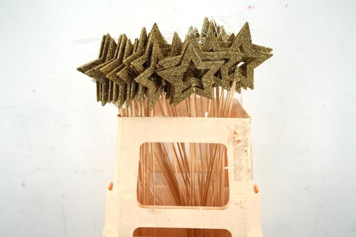<h4>Pick star open d.9cm+50cm stick gold glitter</h4>