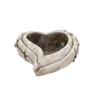 Concrete Heart Top Wings Planter Curved 26x24x9cm