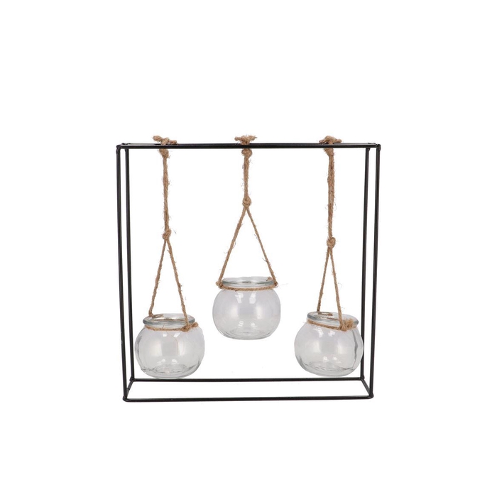 <h4>Polly Black Metal Rack 3 Glass Hanging 28x8x29cm</h4>
