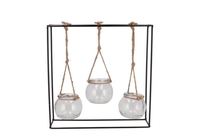<h4>Polly Black Metal Rack 3 Glass Hanging 28x8x29cm</h4>