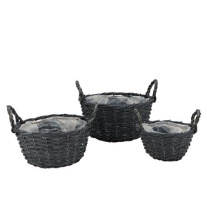 Wicker Basket With Ears Black Bowl Set 3dlg 27x13c