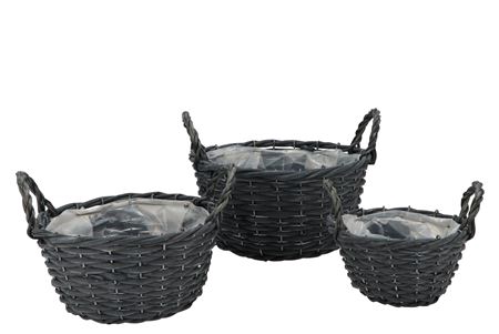 <h4>Wicker Basket With Ears Black Bowl Set 3dlg 27x13c</h4>