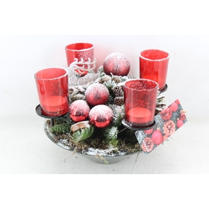 arr5 Kerst MB - Glas schaal 4licht std rood