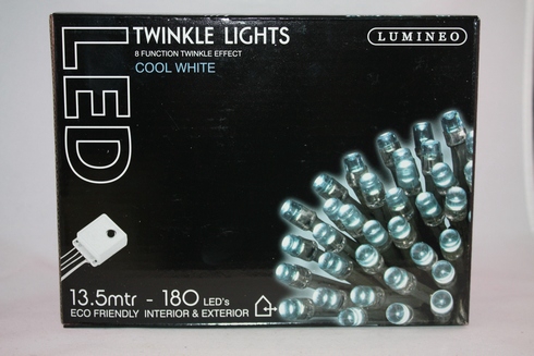 LAMPJES TWINKLE LIGHTS COOL WHITE, WITTE KABEL 180LAMPJES