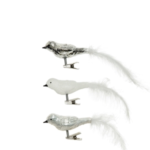 Kerst Deco vogel glas+clip 8cm