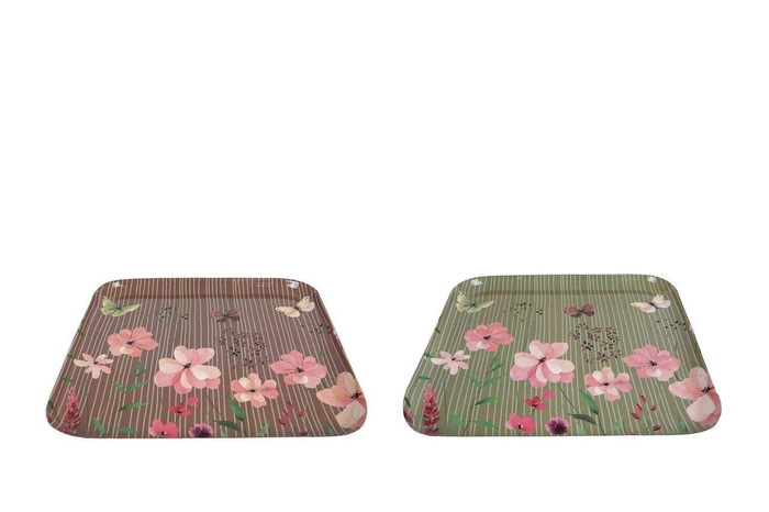 <h4>"Dienblad ""Floral"" gr/roze 20x20x</h4>