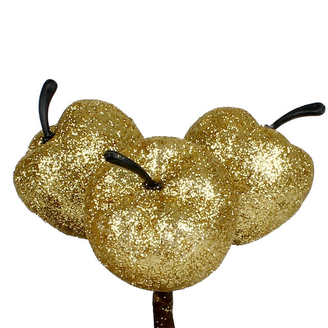 <h4>Bijsteker Appel 3x4cm+12cm stok glitter/goud</h4>