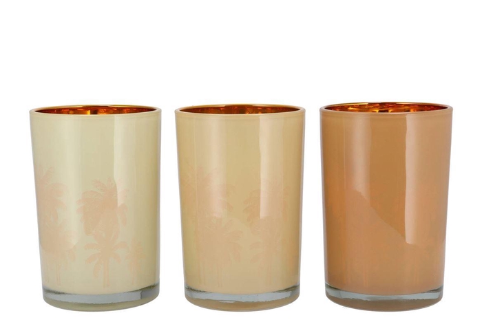 Hilly Natural Brown Mix T-light Glass Ass 12x18cm Nm