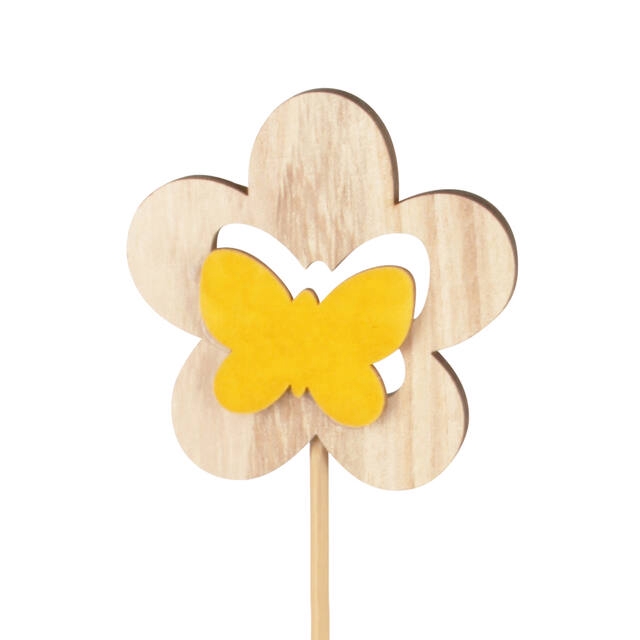 Pick flower wood+velvet 7cm+50cm stick yellow