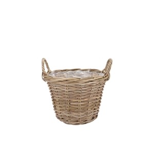 Rattan Kuboo Planter With Handle Round 20x16cm