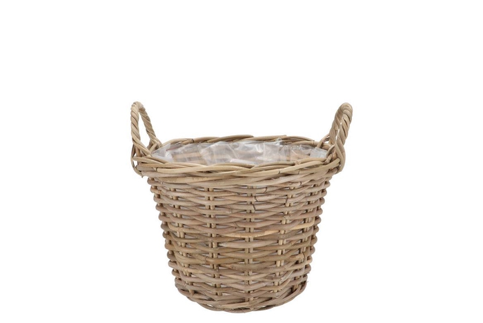 <h4>Rattan Kuboo Planter With Handle Round 20x16cm</h4>