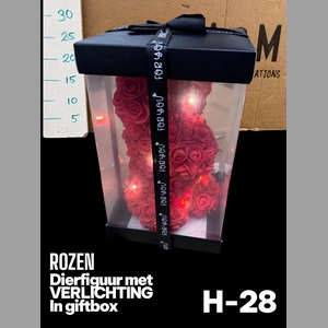 ARR BEER ZIJDE ROOS +LED 28 CM