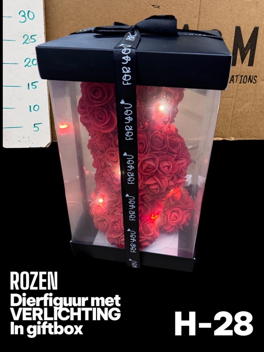 <h4>ARR BEER ZIJDE ROOS +LED 28 CM</h4>