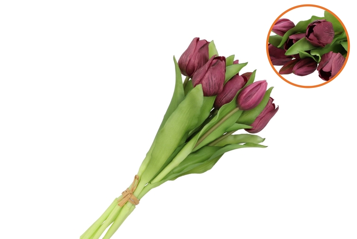 Silk Tulip Bouquet 7x Purple 17x30cm