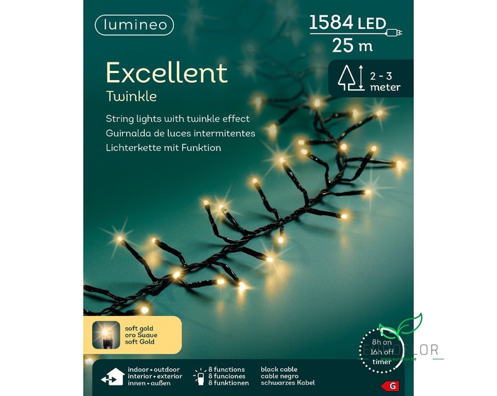 LED EXCELLENT LIGHTS PVC 8 FUNCTIE TWINKEL EFFECT BUITEN ZWART/SOFTGOLD 2500CM