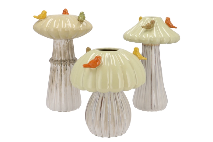 Bird Mushroom Vase Sand Ass 18x18x31cm Nm