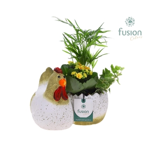 Kip keramiek Pasen met arrangement