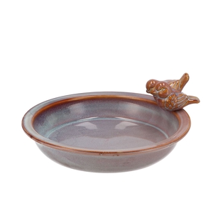 Iron Stone Bird Bowl Glazed Pink 28x5cm