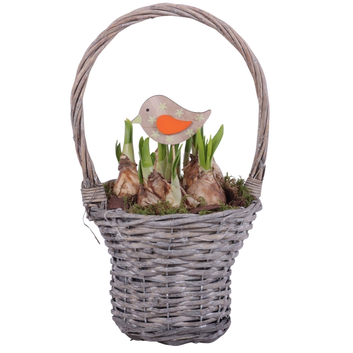<h4>Bulbs Arr. Narcis Willow Handle Basket Grey Ø18cm</h4>