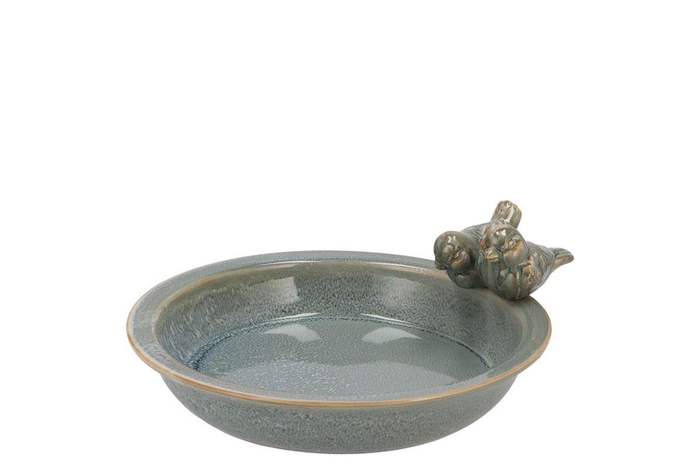 Iron Stone Bird Bowl Glazed Blue 23x5cm