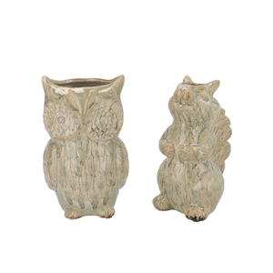 Otis Green Vase Owl Squirrel Ass 13x11x19cm