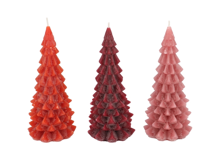 Frosty Red Mix X-mas Tree Candle 8x16cm Ass