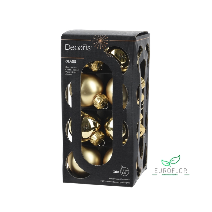 <h4>KERSTBAL GLASS 35MM 16PCS LIGHT GOLD</h4>