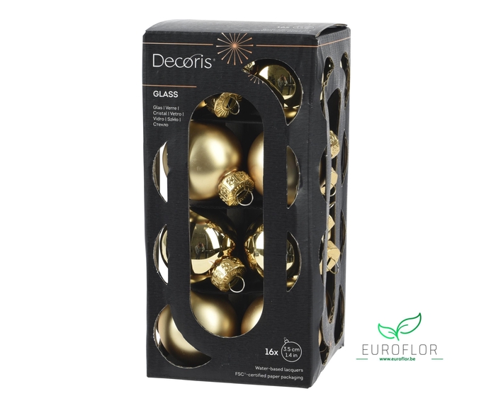 KERSTBAL GLASS 35MM 16PCS LIGHT GOLD