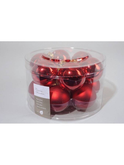KERSTBAL GLASS 50MM 12PCS CHRISTMASRED