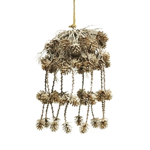 SILK FLOWERS - PINE CONE HANGING BUSH JASPER NATURAL GLITTER-ICED 28CM
