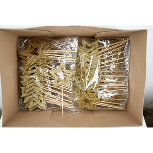 Pick star open d.9cm+12cm stick gold glitter