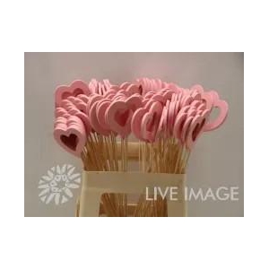 DECO stick heart wooden open pink