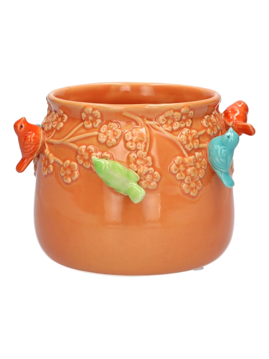 <h4>DF03-666782247 - Pot Birds d13/15.5xh12.5 orange</h4>